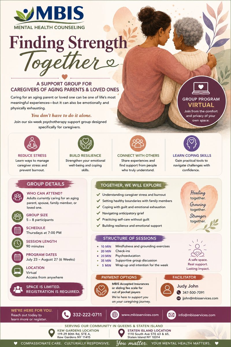 Finding Strength Together — a virtual support group for caregivers of aging parents and loved ones. Thursdays at 7:00 PM, July 23 – August 27. Click to register.