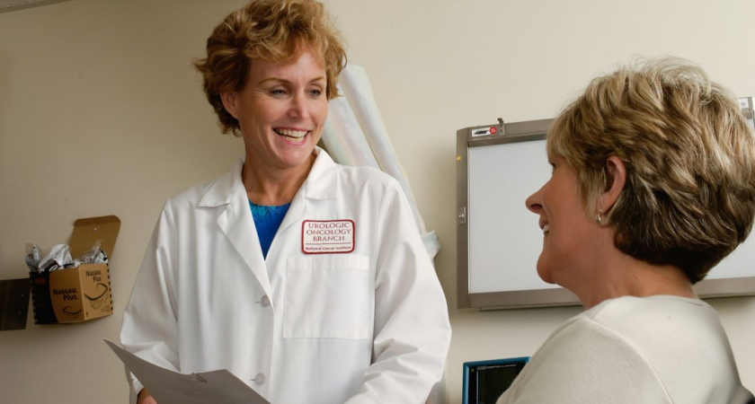 Healthcare professional meeting with a patient