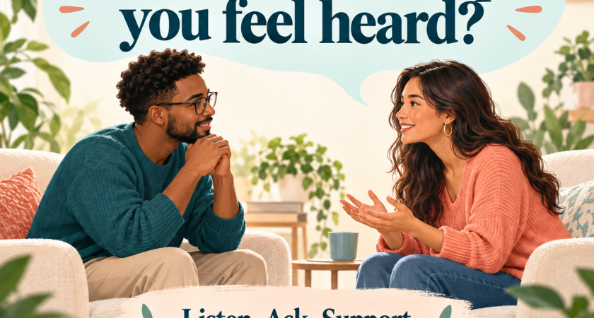 World Mental Health Day graphic with two adults listening and the question What would help you feel heard, featuring the MBIS logo